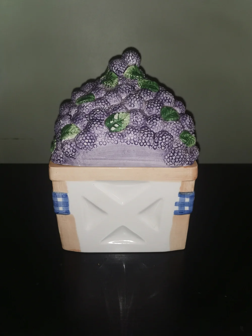 Vintage 70s Ceramic Blueberry Basket Cookie Jar